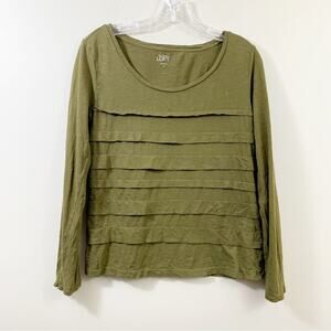 Ann Taylor LOFT Tiered Cotton Green Long Sleeve Top